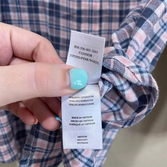 RAILS Connor Plaid Linen Blend Button-up Shirt In Stone Pink White Medium - Picture 8 of 8